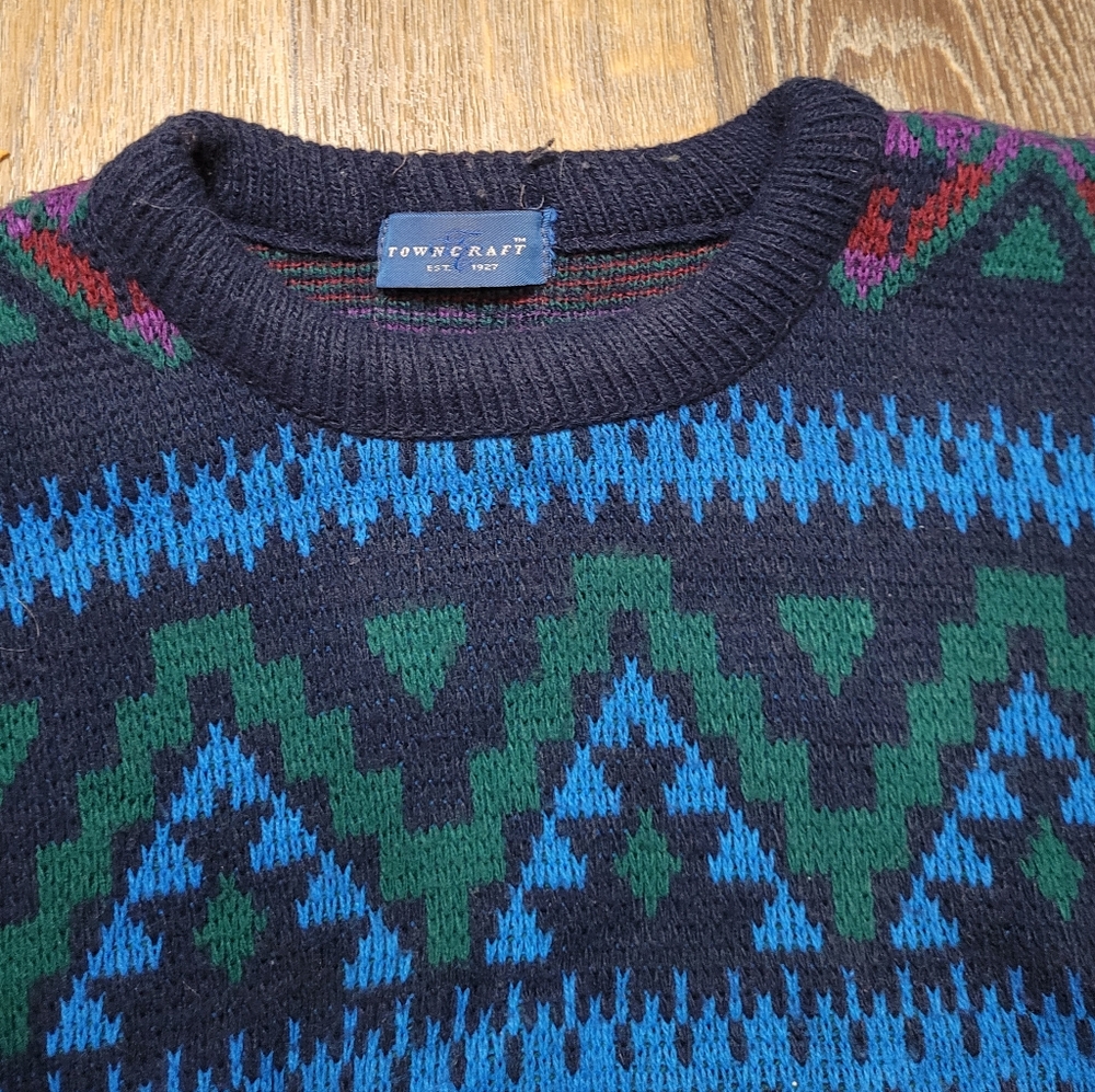 Vintage 80s Towncraft Womens Large Sweater Geometric Print Multi Color - Picture 2 of 4